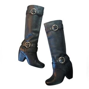 Lucky Brand Black Pebbled Leather Knee High Boots Women's Black Heeled Boots 7.5